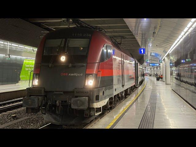 Abfahrt ÖBB RJX 864 “OS 3515 VIE-LZS-ZSB” Flughafen Wien - Bregenz in Flughafen Wien (28.08.2024)