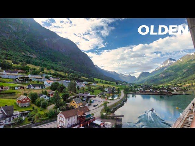 OLDEN - P&O IONA timelapse -  docking, sitting, sailaway, cruising down the fjord.