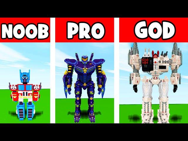 Minecraft NOOB vs PRO vs GOD: TRANSFORMERS OPTIMUS STATUE HOUSE BUILD CHALLENGE