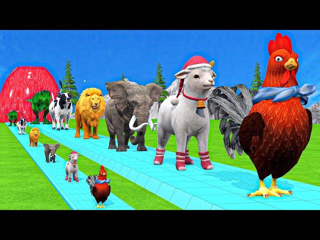 Paint & Animals Cow,Gorilla,Elephant,Lion,Tiger,Dinosaur, Fountain Crossing Transformation Cartoon