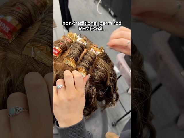 Perm rod REMOVAL part 2 #beautyschool #hairstylist #curls #asmr #hairvideos #salon