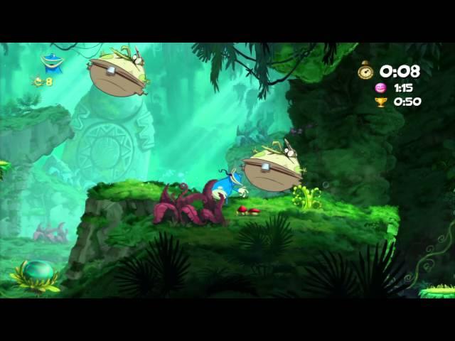 Rayman Origins Demo. Шаткие пещеры. Прохождение. Приз за скорость.