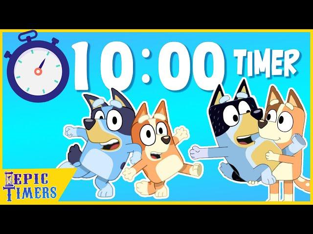 Bluey and Bingo are having fun in this 10-minute timer with music!