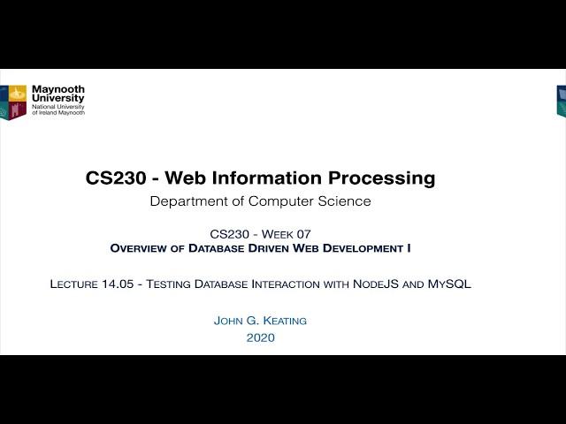 CS230 L1405 Testing Database Interaction with NodeJS and MySQL