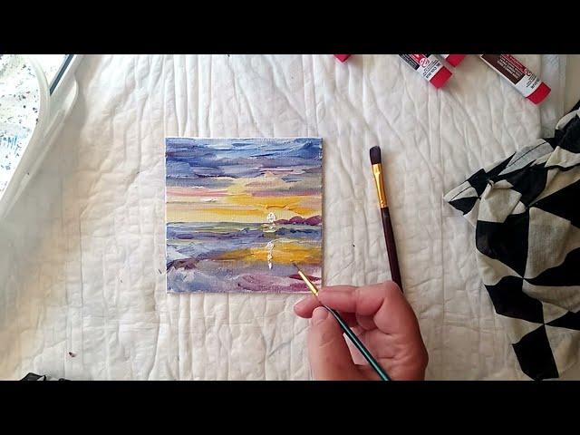 Seascape sunset oil painting speed process video by artist Lada Kholosho