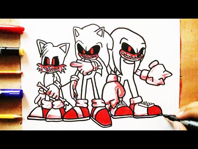 COMO DIBUJAR a SONIC.EXE TEAM / Sonic Exe Knuckles Exe Tails Exe