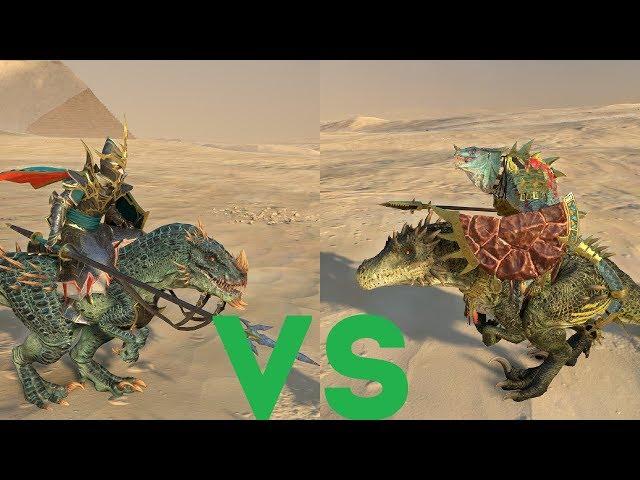 Рыцари на хладнокровных vs Копейщики на хладнокровных: Total War Warhammer 2. тесты юнитов v1.6.1.