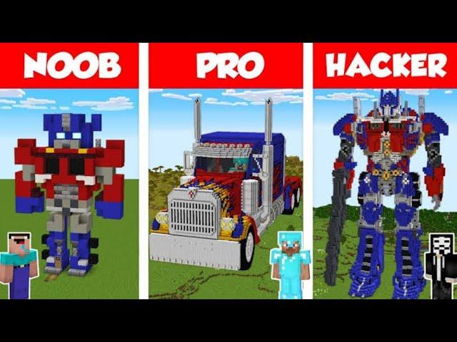 Minecraft NOOB vs PRO vs HACKER: TRANSFORMERS OPTIMUS STATUE HOUSE BUILD CHALLENGE / Animation