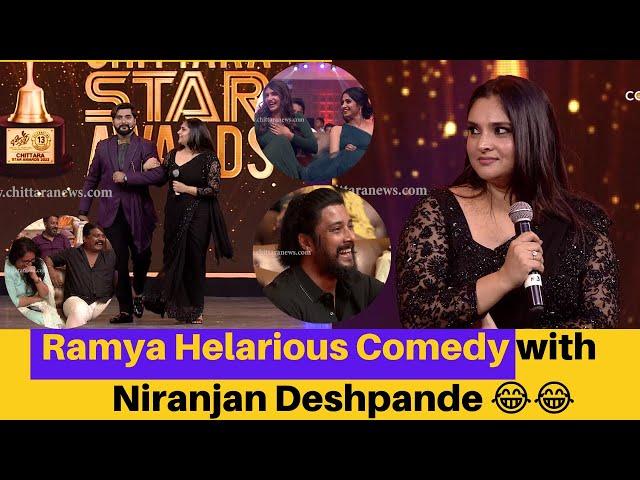 Ramya and Niranjan Deshpande Fun  at Chittara Star Award Show !! Watch Till End.!