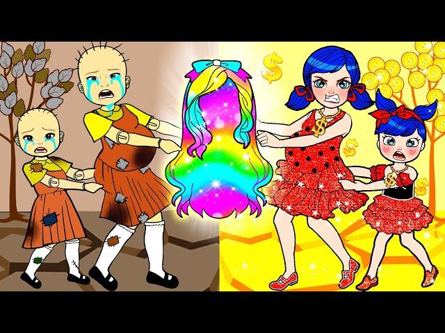 OMG! Who Got The Rainbow Hair? - Rich Ladybug VS Poor Squid Game Contest | DIY Paper Dolls & Cartoon