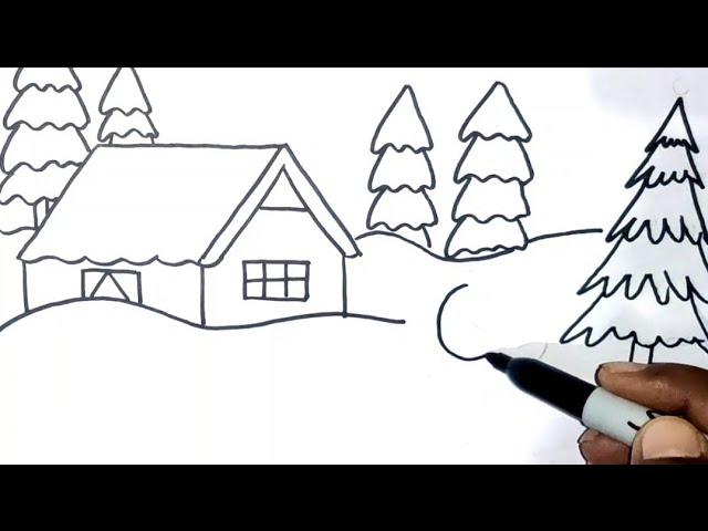 Snow Nature Drawing Step By Step/