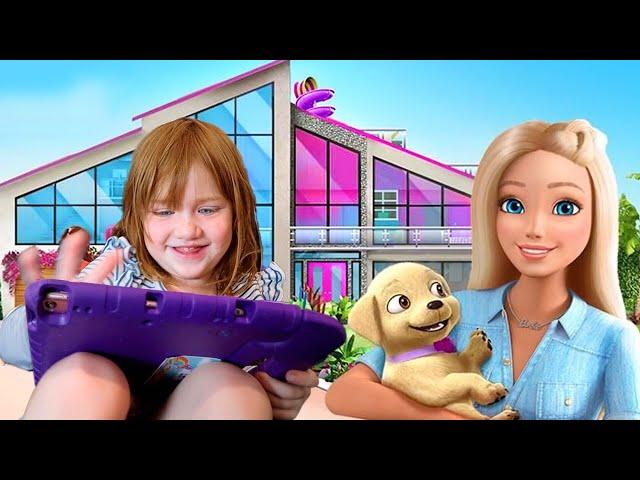 ADLEY iPAD TOUR!! playing Barbie Dream House, Princess Makeover, Toca Town pretend play, app reviews