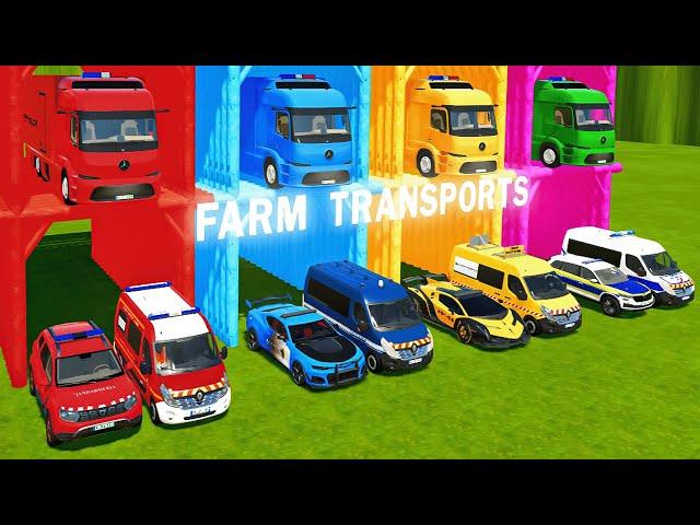 TRANSPORTING ALL POLICE CARS and AMBULANCE EMERGENCY VEHICLES WITH TRUCKS ! Farming Simulator 22