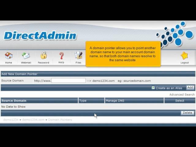 DirectAdmin - How to create a domain pointer