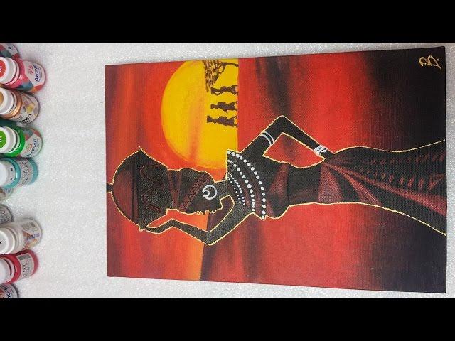 African girl on sunset / Acrylic painting - Homemade Illustration