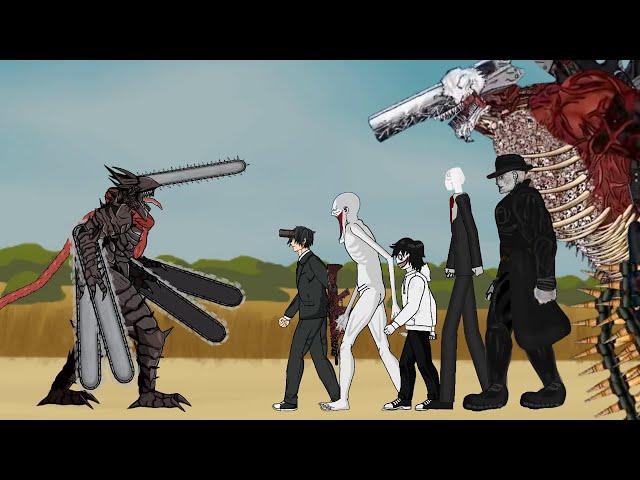 Chainsaw Man Devil form vs Gun Devil, SCP 096, Tyrant, Michael, SlenderMan - Drawing Cartoon 2