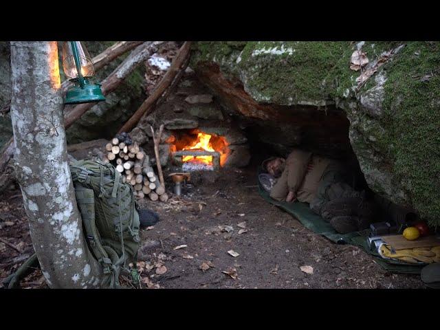 Excavate a natural shelter. Stone fireplace with chimney. Sleeping in the wild. Survival skills