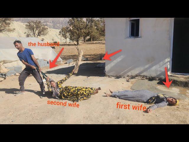 The husband's protection of the first wife against the attack of the wild second wife