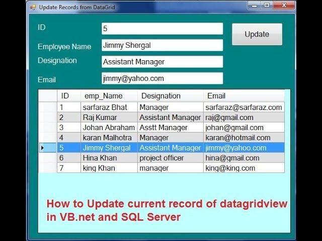 How to Update current record of datagridview  in VB net and SQL Server