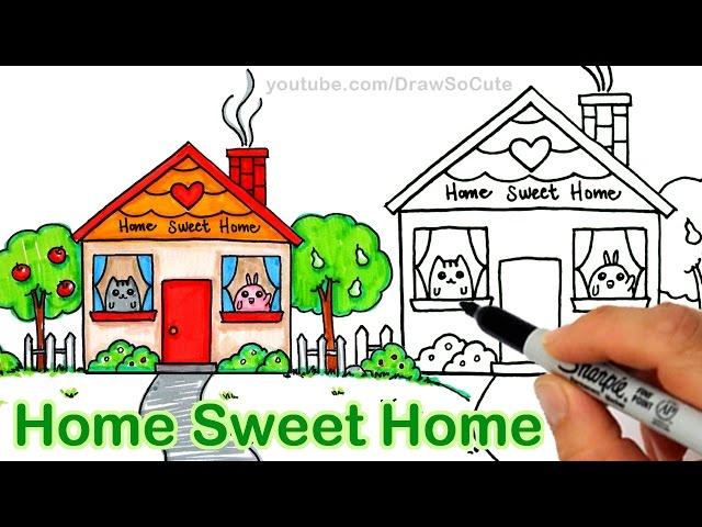 How to Draw a Cartoon House Cute step by step Home Sweet Home