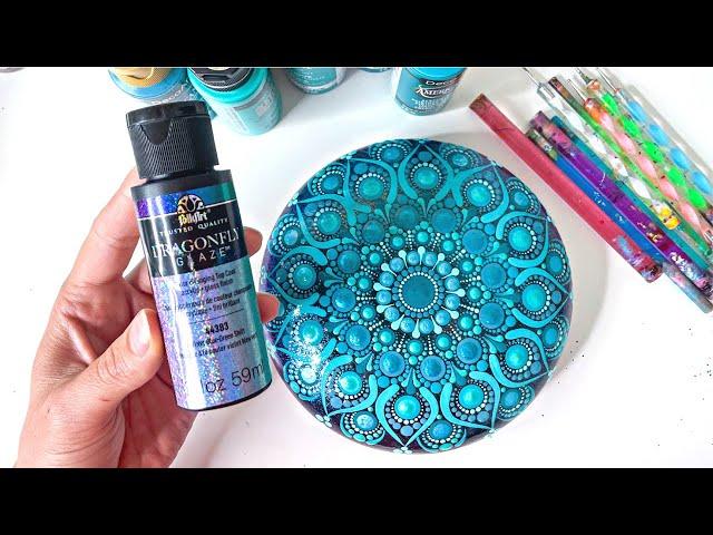 Easy Beginner Tutorial FolkArt Dragonfly Glaze | "Ocean Waves" Color Palette | Dot Art Mandala