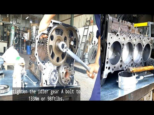 ISUZU 4HG1 engine rebuild,PISTON and GEARS installation