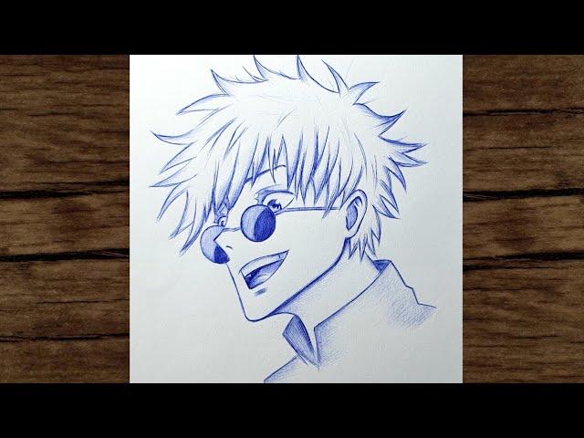 how to draw anime character (gojo) | anime sketching with blue ball pen