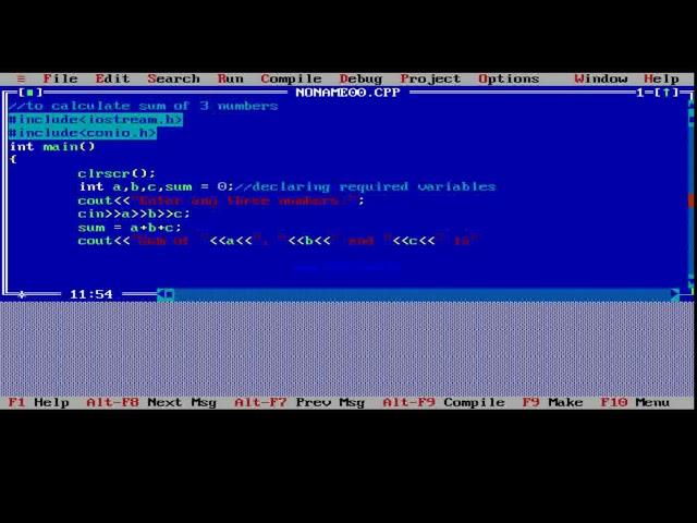 Program to add 3 numbers in Turbo C++ (Practical Implementation)