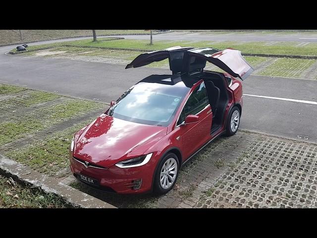 Tesla Model X in Singapore - Falcon doors opening and closing