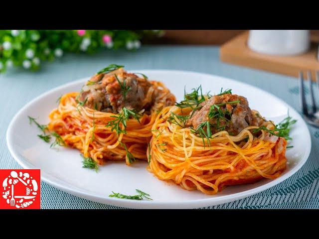 Just 30 minutes and you're done! Pasta nests with minced meat. Dinner in a hurry