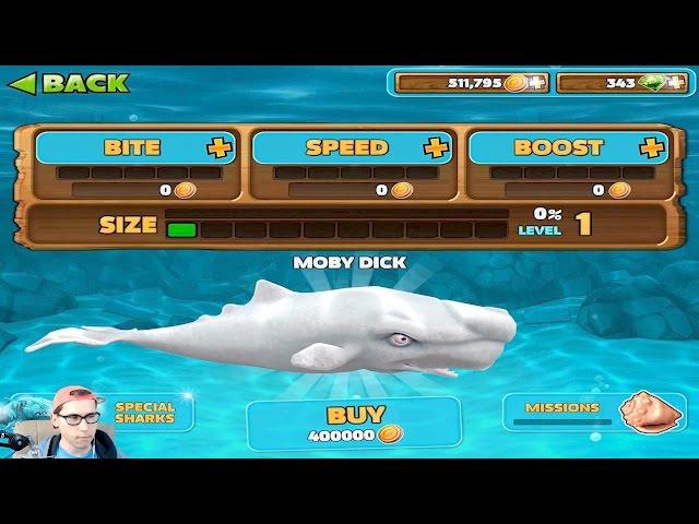 Прохождение Hungry Shark Evolution - MOBY DICK - МОБИ ДИК - Обзор на Акулу! 400000 Монет и МОЙ