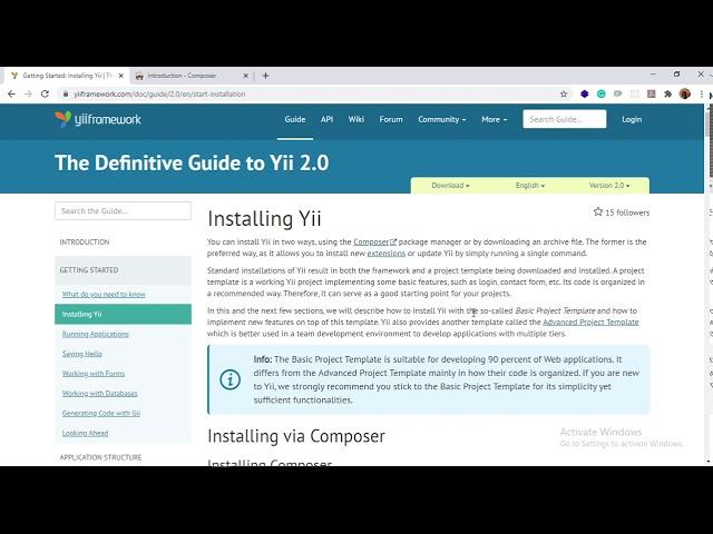 How to install Yii2 basic template