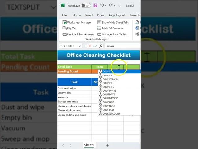 Create an Interactive Office Cleaning Checklist in Excel within few Seconds #shorts