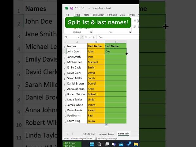 Split First & Last Names in Excel #exceltips #excel #split #excelformula