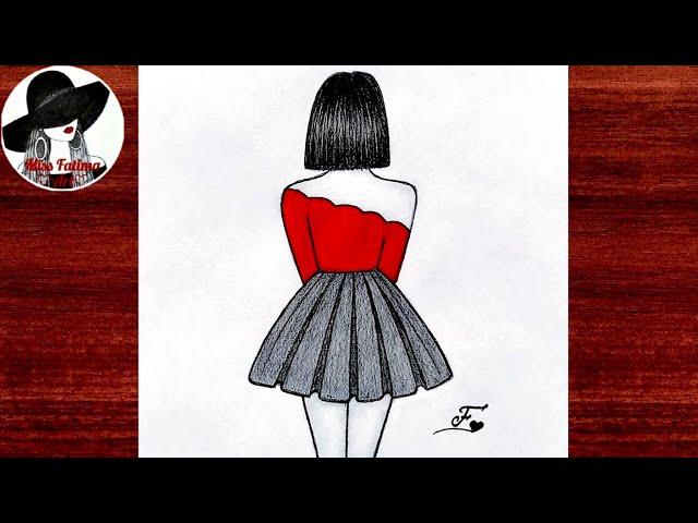 Very Easy Girl Drawing | Girl Drawing Step By Step | Easy Girl Backside Drawing