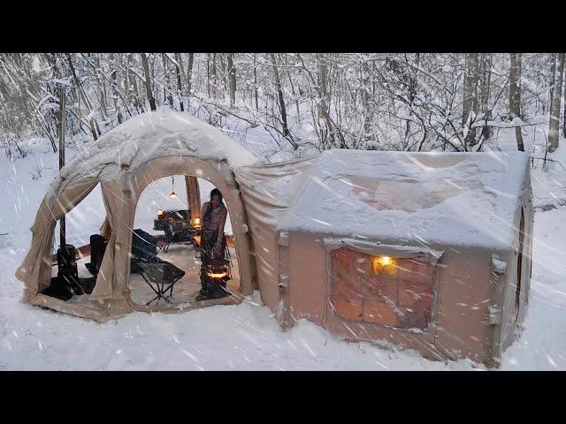 Camping Inflatable Luxury Tent Isolated For 3 Days Amid Heavy Snow [ ASMR ]