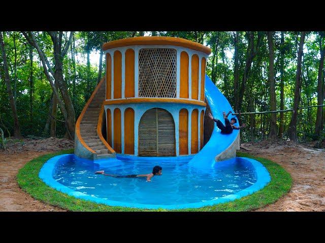 90 Days Build Underground Two Story Villa with Grass Roof and Waterslide To Swimming Pool