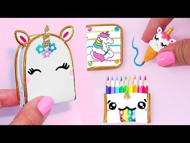 DIY: Miniature UNICORN School Supplies ( Backpack, Notebook, Pen, Pencil case) REALLY WORKS