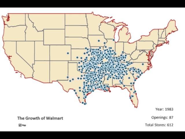 The Spread of Walmarts Across The U.S. (1962-2006)