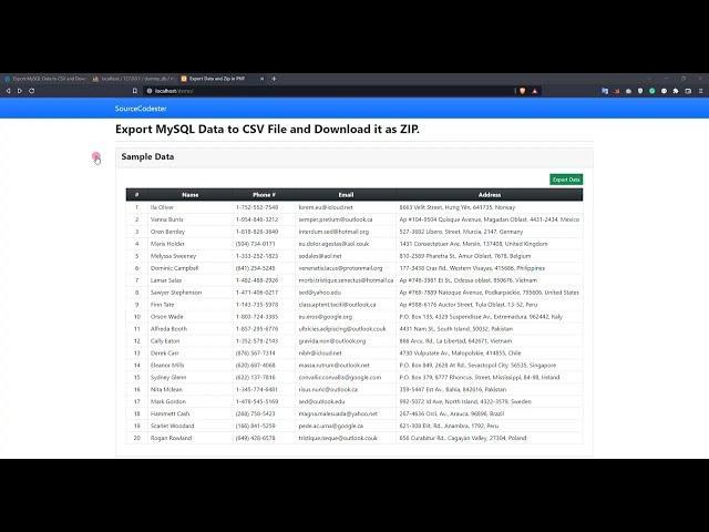 Export MySQL Data to CSV and Download It as a ZIP File in PHP DEMO