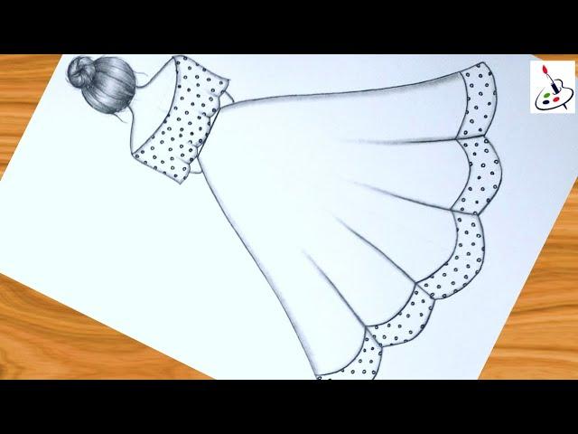 Dress Drawing||Easy Barbie Doll Drawing||Easy Drawing ideas for Beginners