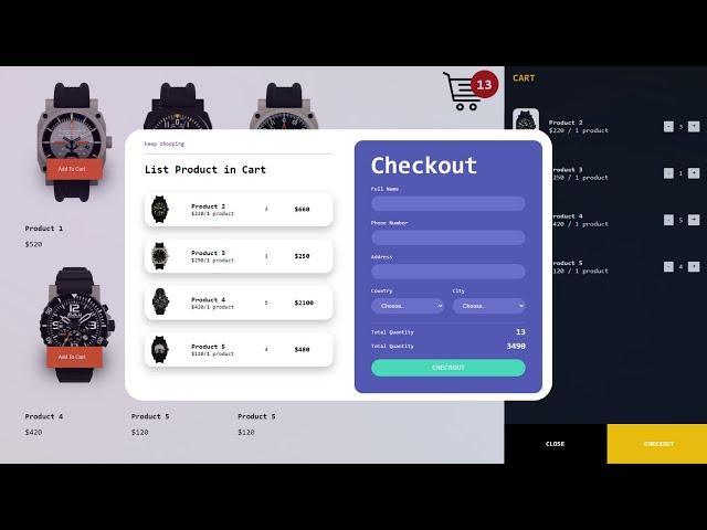 Create Shopping Cart And Checkout using HTML CSS & Javascript