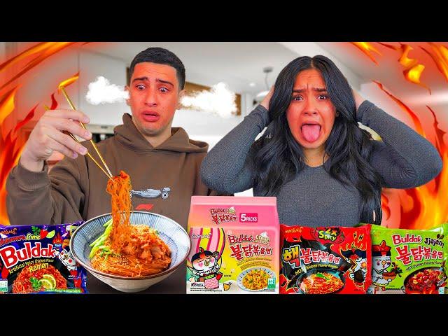 Trying Every KOREAN SPICY Ramen Noodle Flavor!! (PART 2)