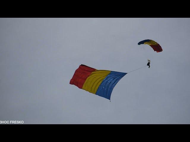 Drapel de 1 Decembrie 2023 in vant - Romanian & EU,NATO flags in wind on parachutes | BOBAS 2023