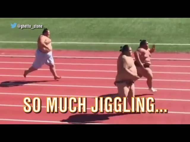 Watch 3 huge sumo wrestlers square off in foot race for the ages.