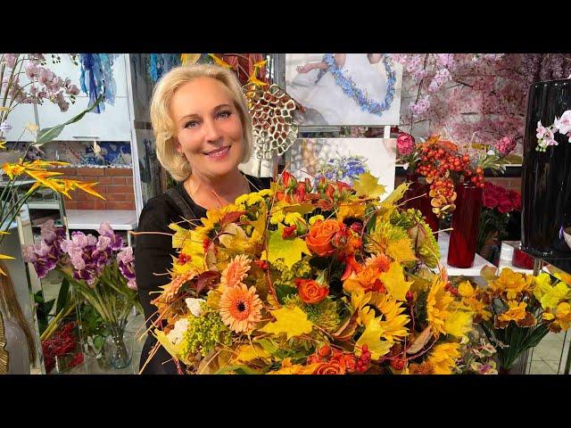 Autumn bouquets on frames of leaves