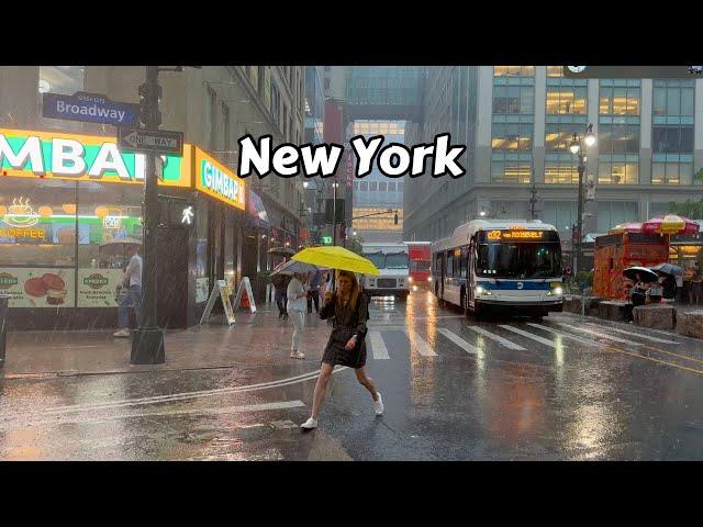 4k Rainstorm Walk New York City - Heavy Rain And Thunderstorm Lightning Sounds For Sleeping