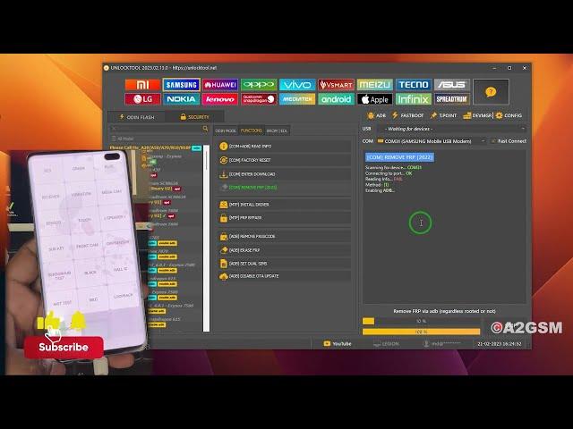 Samsung Galaxy S10+ FRP Bypass Android 12/13 One Click Unlock Tool 2023 | A2GSM