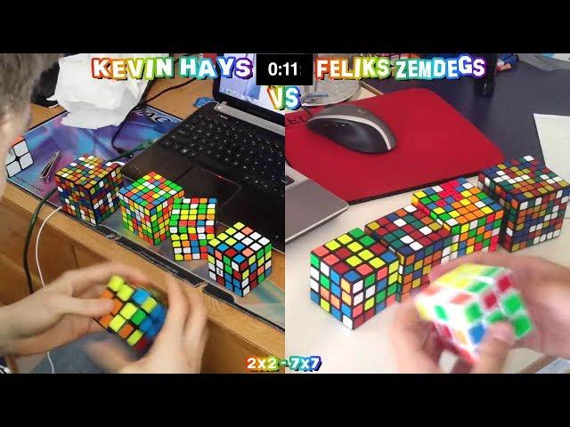 2x2 - 7x7 Rubik's Cube World Record Race Kevin Hays VS Feliks Zemdegs