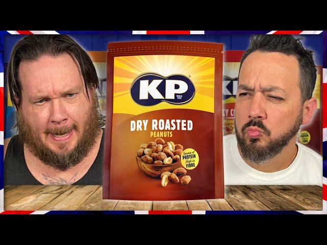 Americans Try BRITISH Various "KP Nuts" Products!